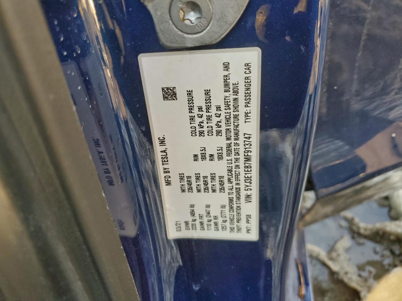 2021 TESLA MODEL 3 photo 12