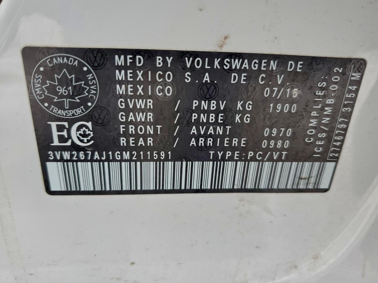 2016 VOLKSWAGEN JETTA S photo 12