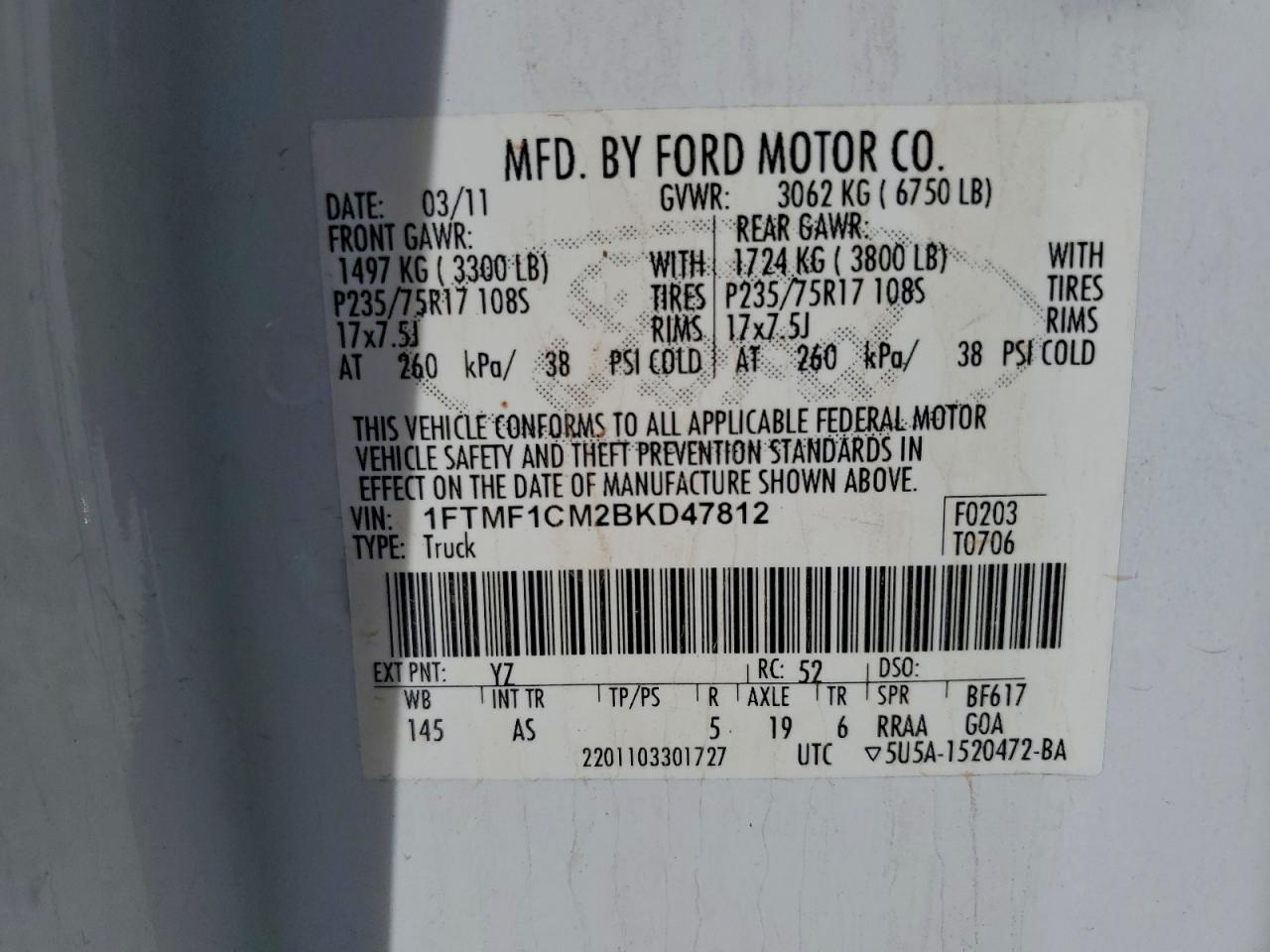 2011 FORD F150 photo 12