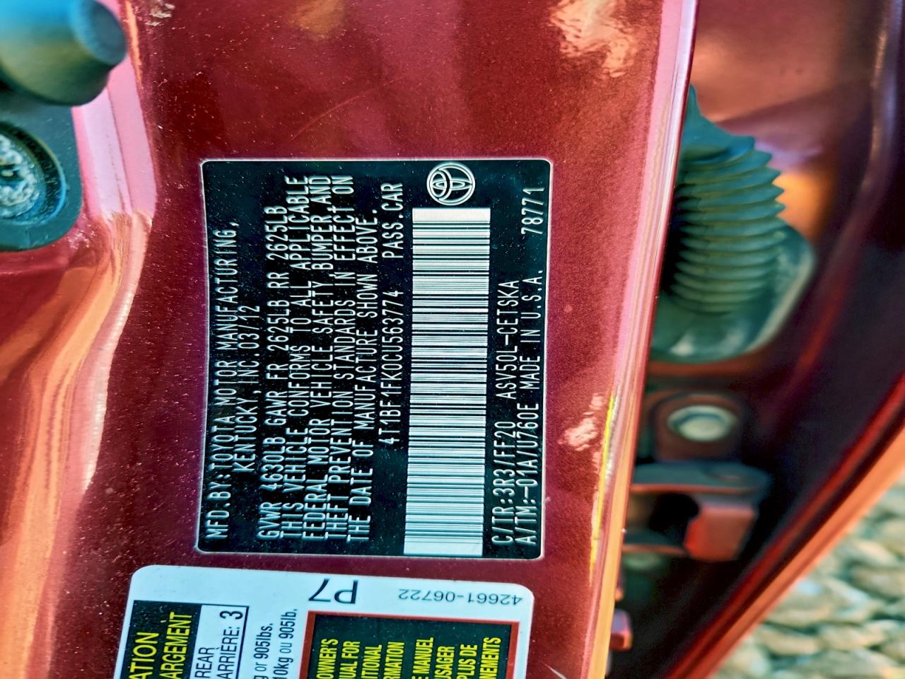 2012 TOYOTA CAMRY BASE photo 13
