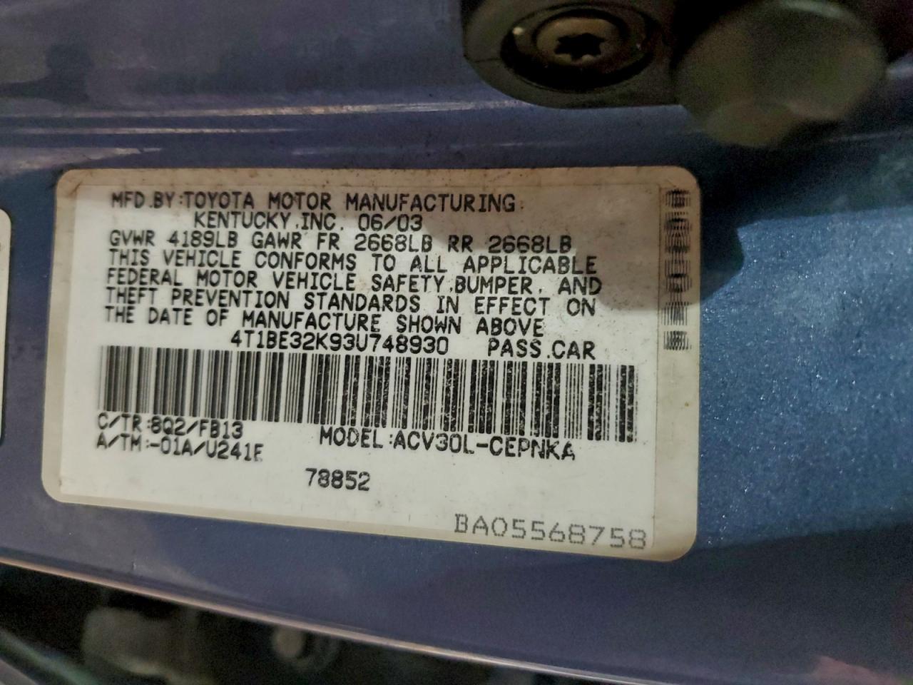 2003 TOYOTA CAMRY LE photo 12