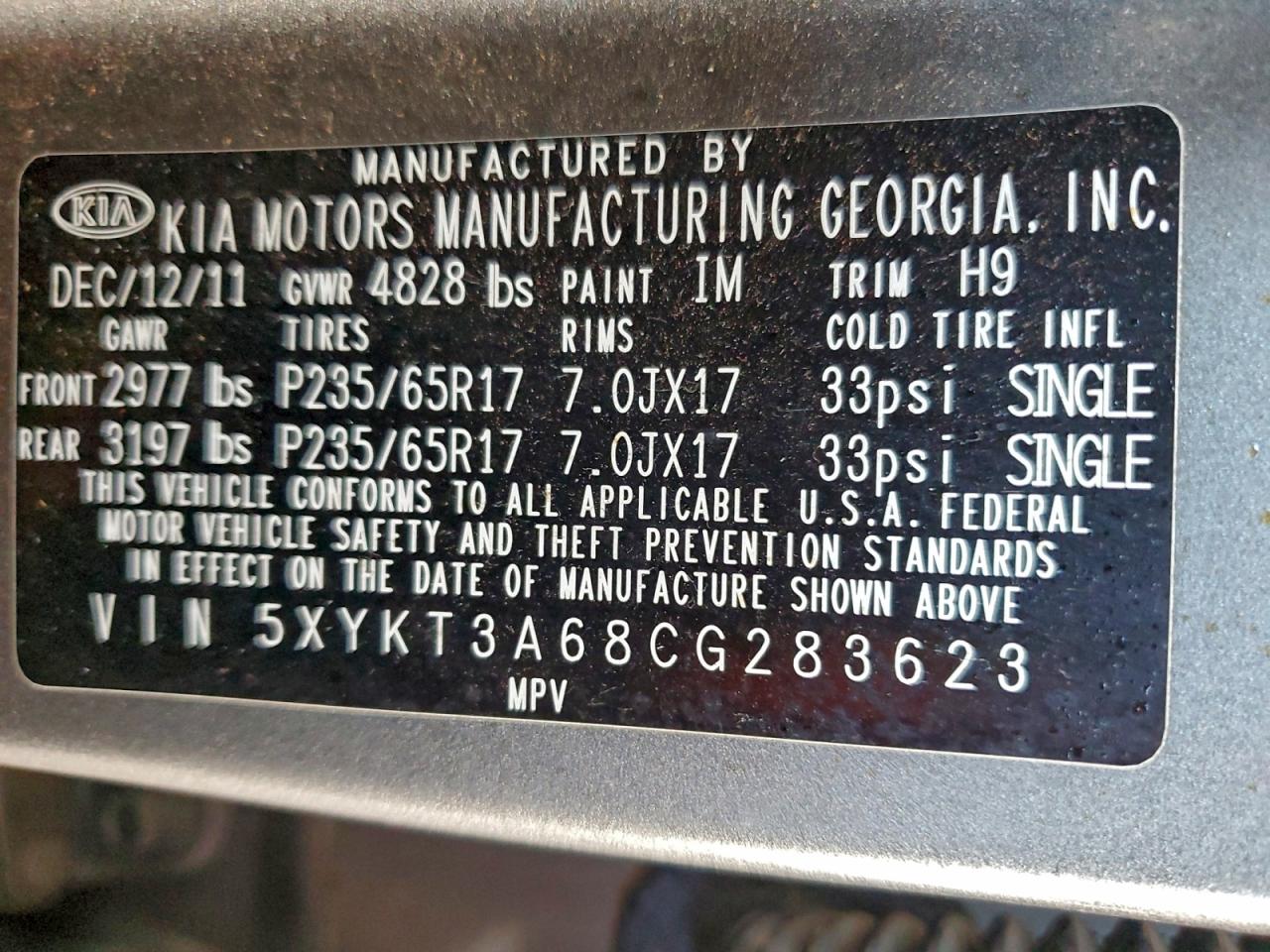 2012 KIA SORENTO BASE photo 12