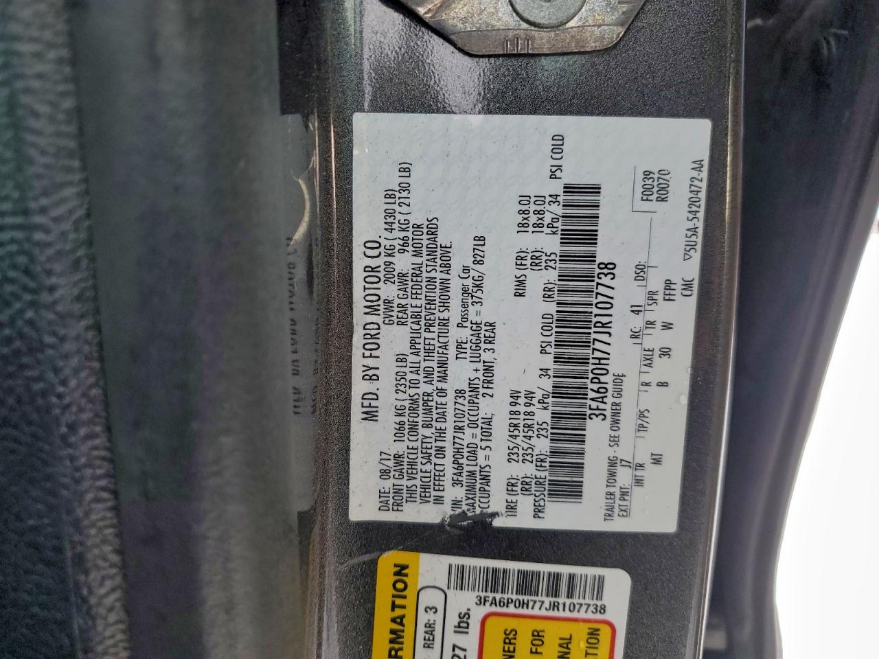 2018 FORD FUSION SE photo 12