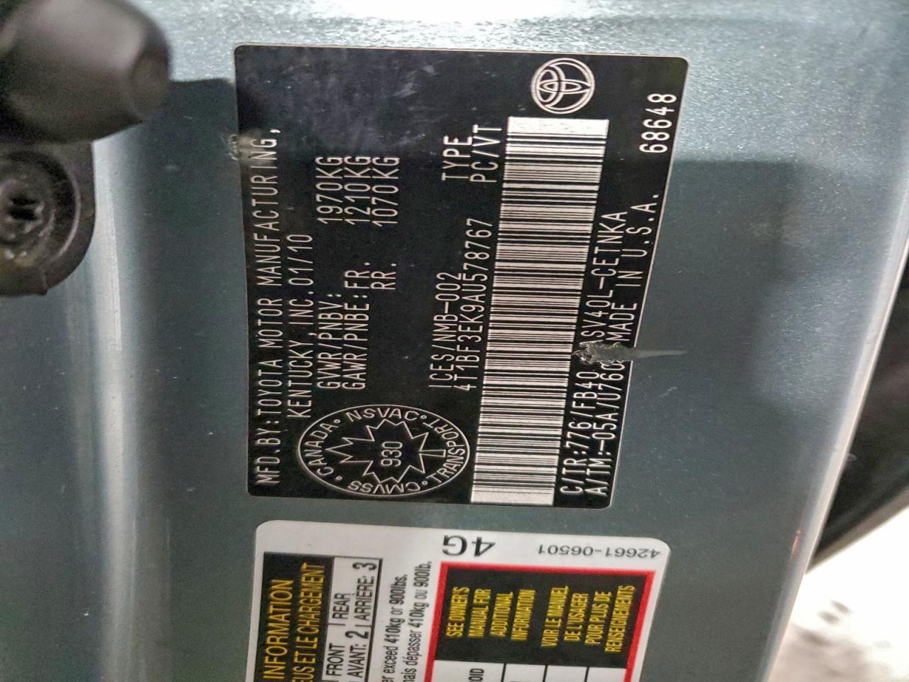 2010 TOYOTA CAMRY BASE photo 12