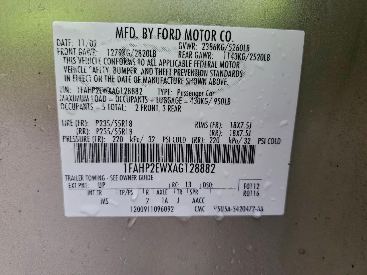 2010 FORD TAURUS SEL photo 13