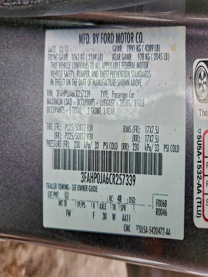 2012 FORD FUSION SEL photo 12
