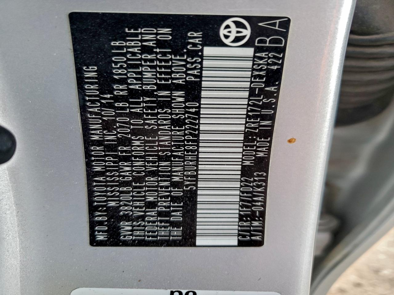 2015 TOYOTA COROLLA L photo 12