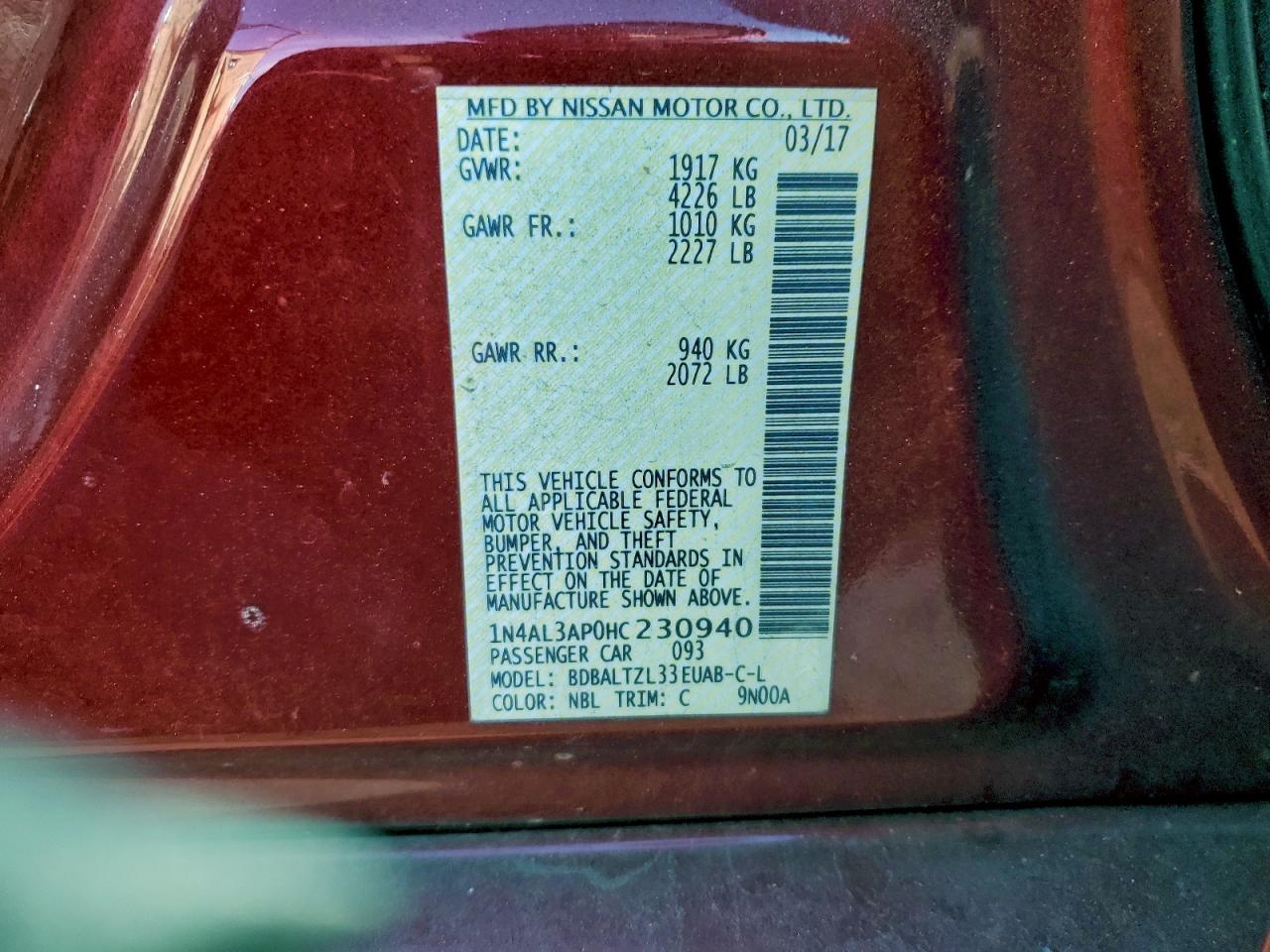 2017 NISSAN ALTIMA 2.5 photo 12