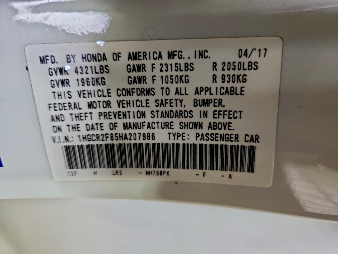 2017 HONDA ACCORD EXL photo 12