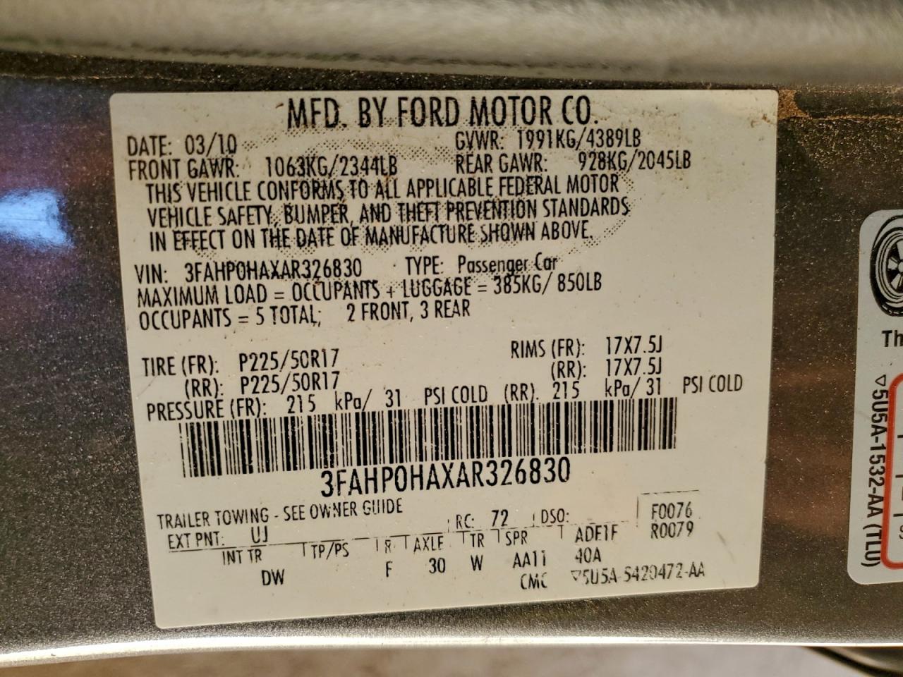 2010 FORD FUSION SE photo 12