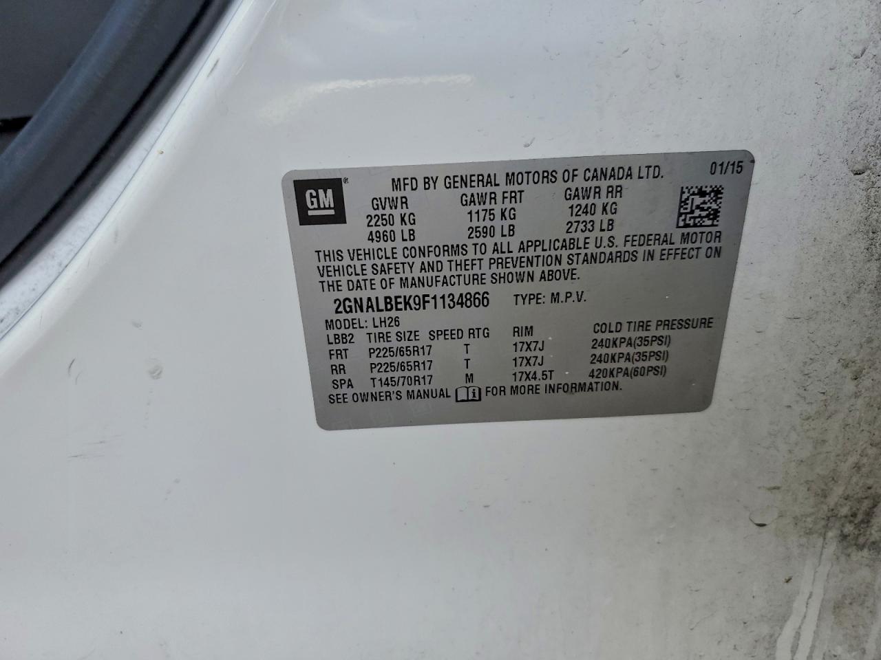 2015 CHEVROLET EQUINOX LT photo 12