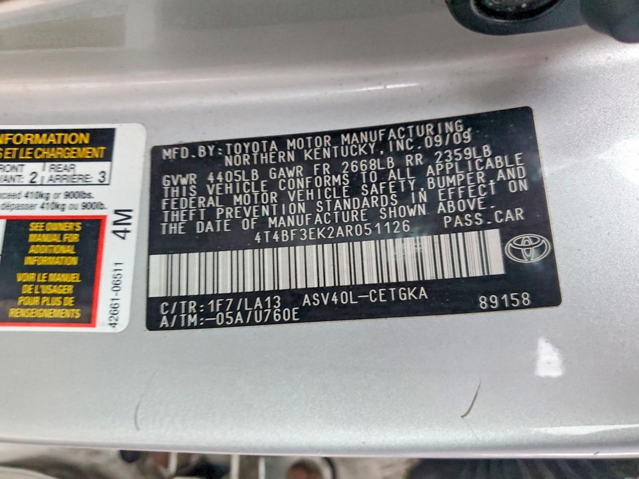 2010 TOYOTA CAMRY BASE photo 12