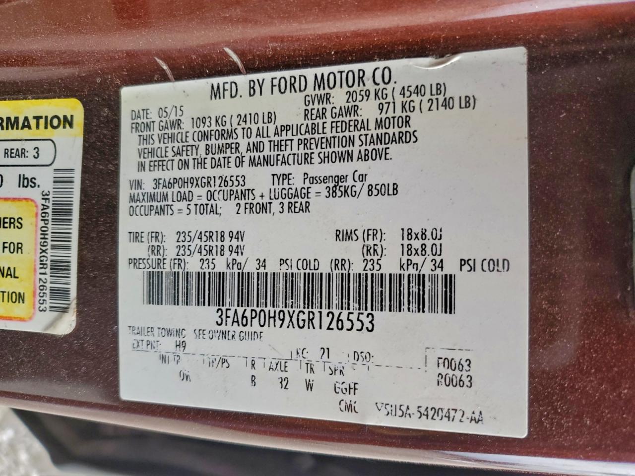 2016 FORD FUSION SE photo 12