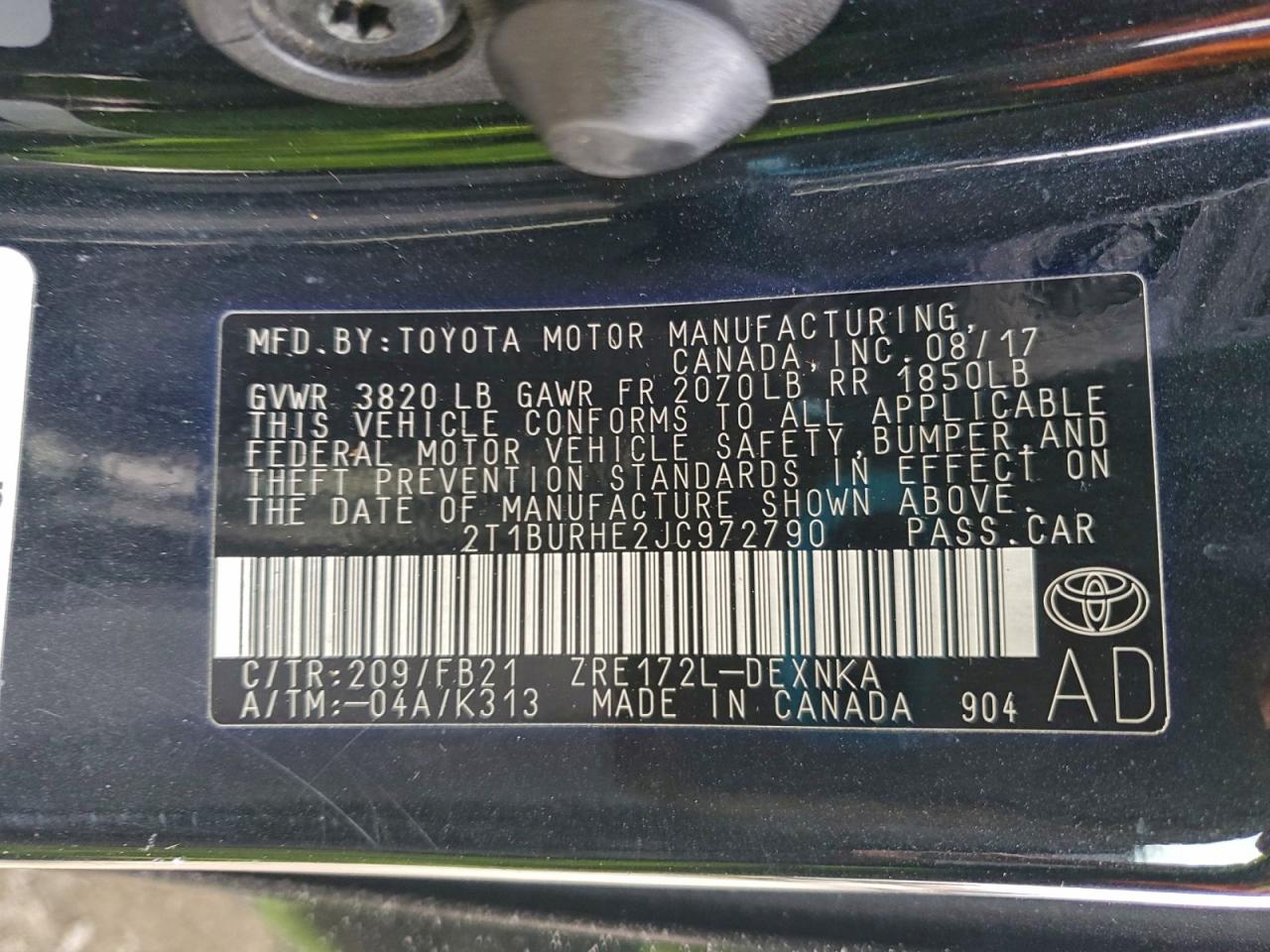 2018 TOYOTA COROLLA L photo 12