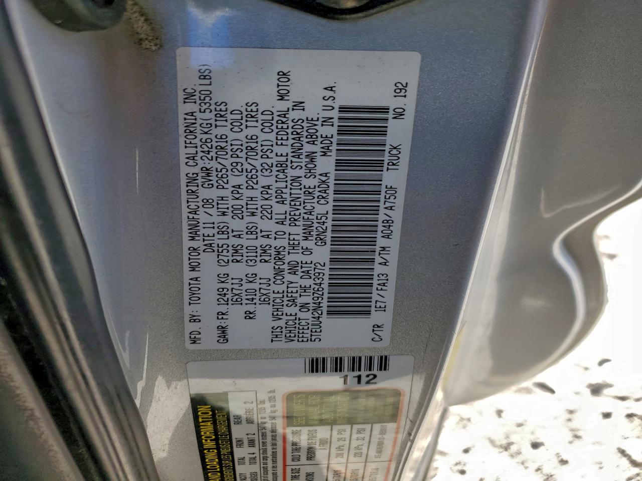 2009 TOYOTA TACOMA ACCESS CAB photo 12