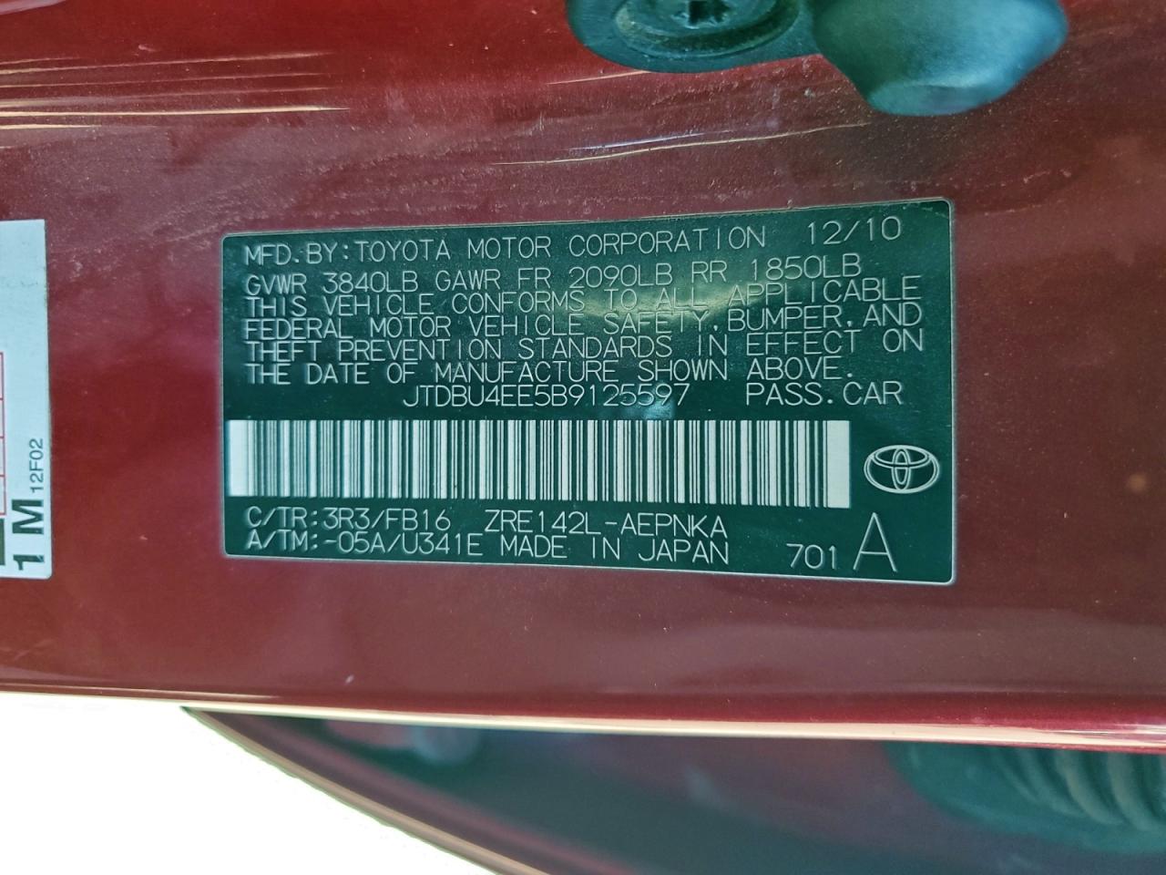 2011 TOYOTA COROLLA BASE photo 12