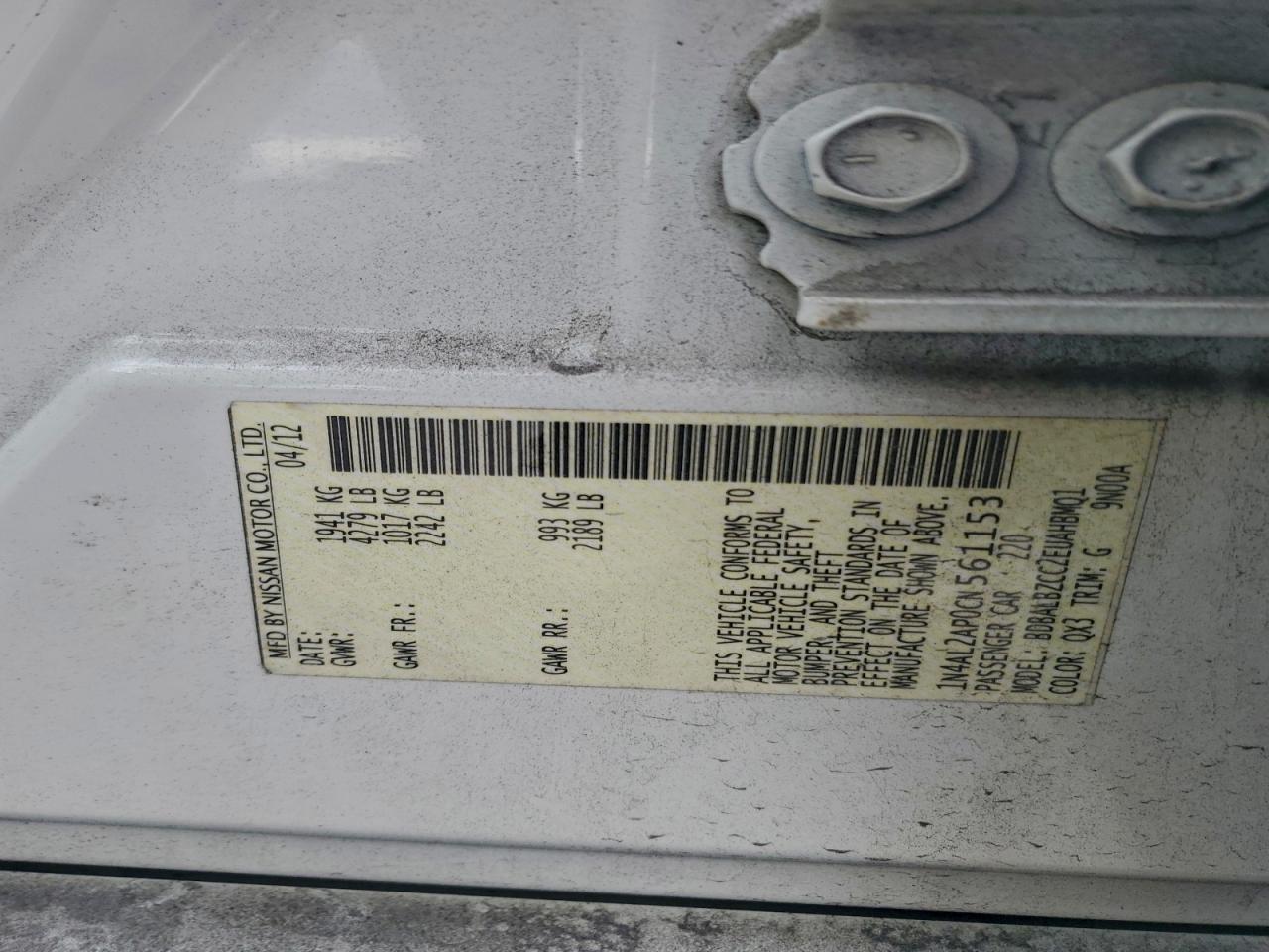2012 NISSAN ALTIMA BASE photo 12