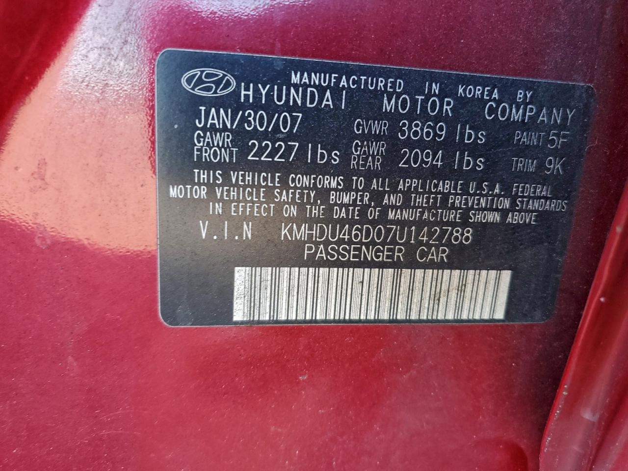 2007 HYUNDAI ELANTRA GLS photo 13