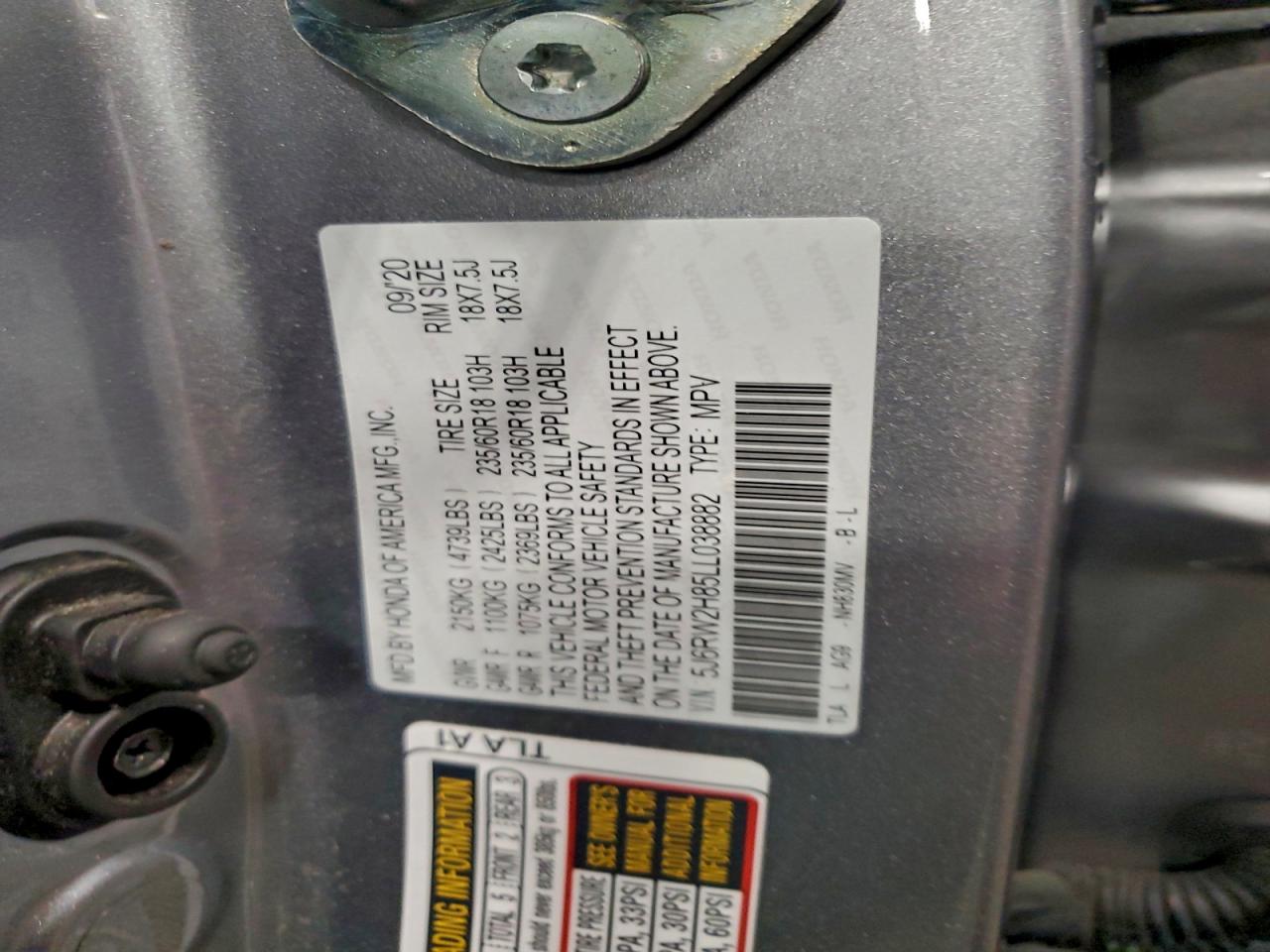 2020 HONDA CR-V EXL photo 13