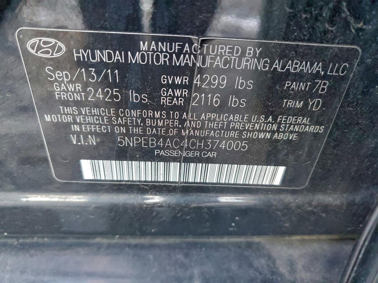 2012 HYUNDAI SONATA GLS photo 12