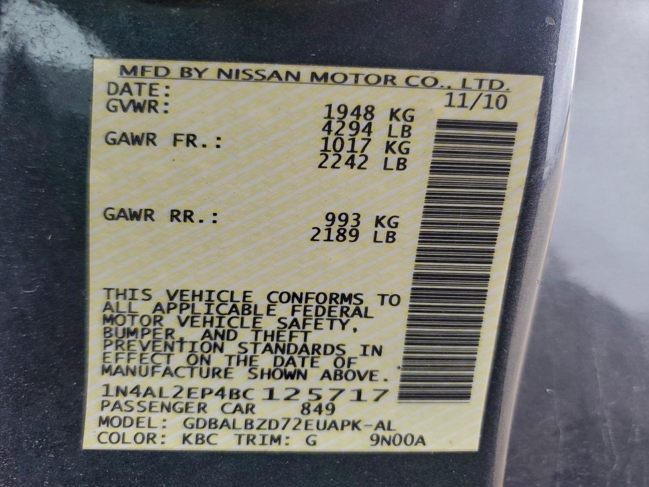 2011 NISSAN ALTIMA S photo 12