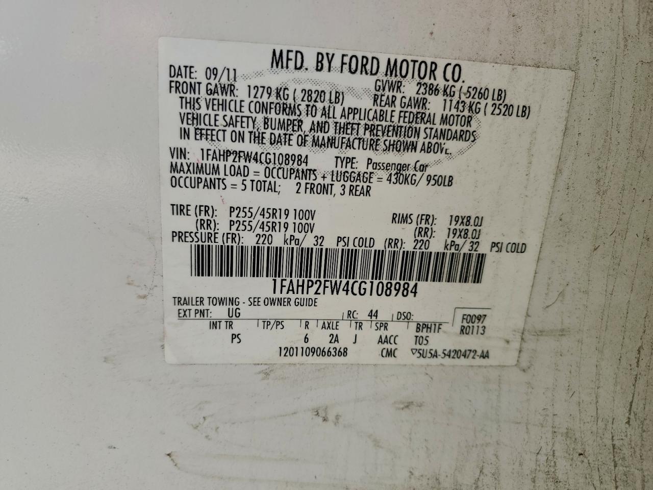 2012 FORD TAURUS LIMITED photo 13