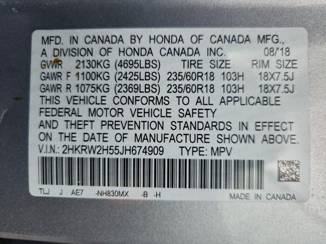 2018 HONDA CR-V EX photo 13
