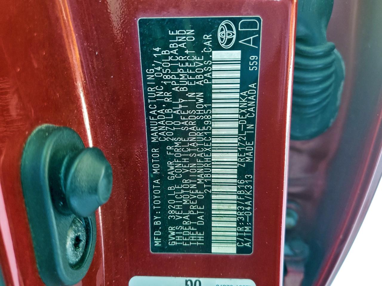 2014 TOYOTA COROLLA L photo 12