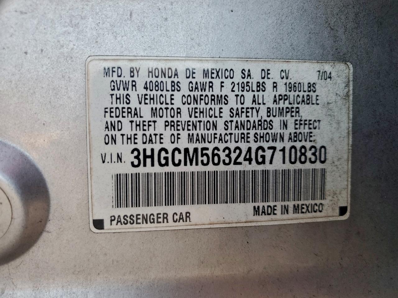 2004 HONDA ACCORD LX photo 12