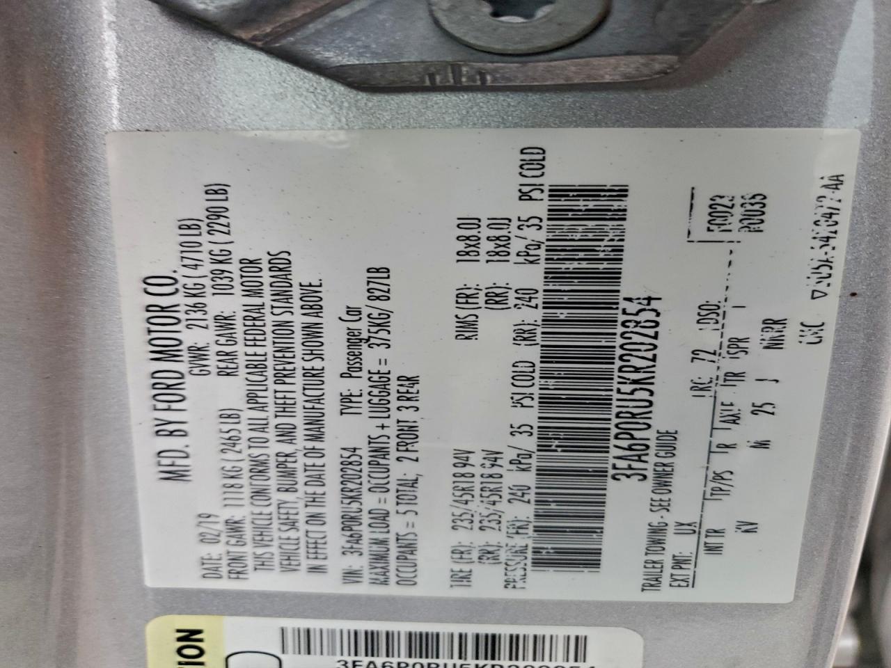 2019 FORD FUSION TITANIUM photo 13