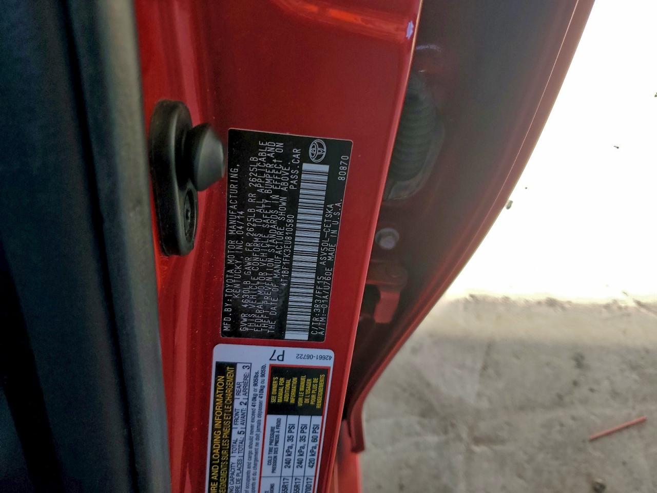 2014 TOYOTA CAMRY L photo 12