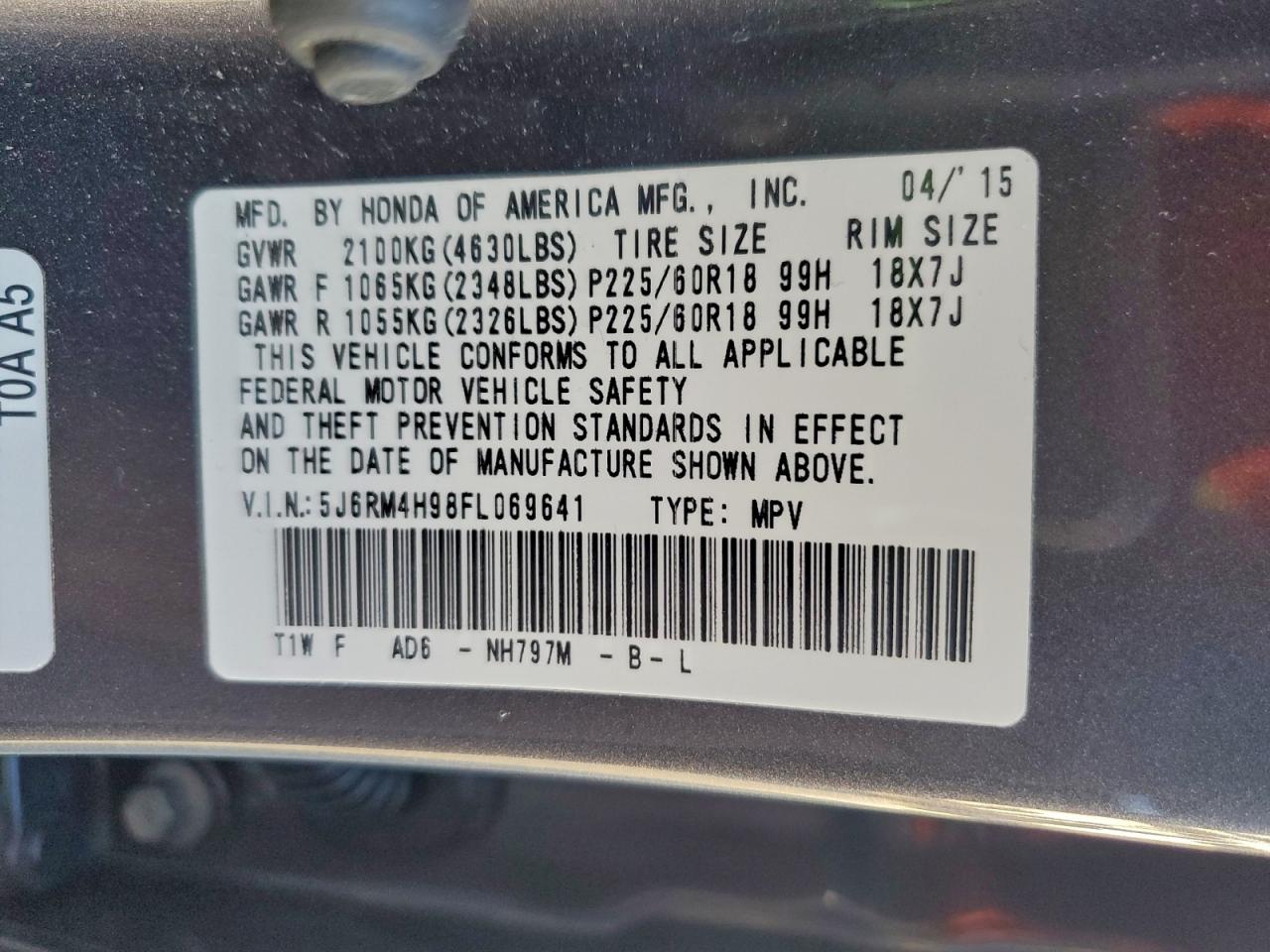 2015 HONDA CR-V TOURING photo 13