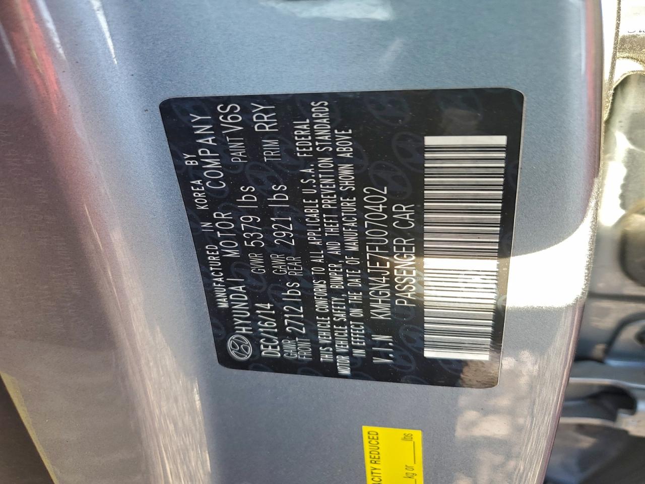 2015 HYUNDAI GENESIS 3.8L photo 12
