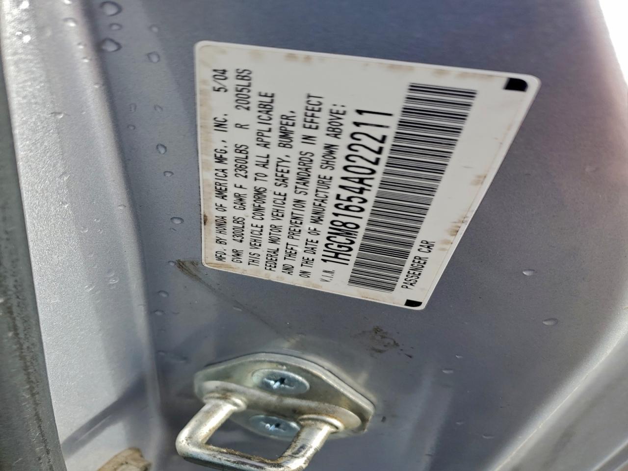 2004 HONDA ACCORD EX photo 12