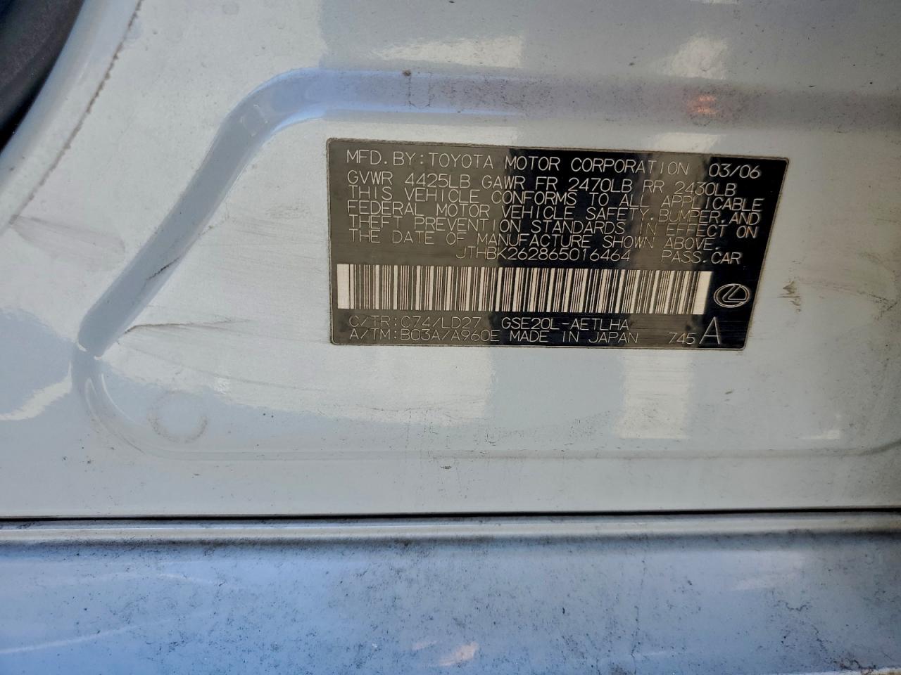 2006 LEXUS IS 250 photo 12