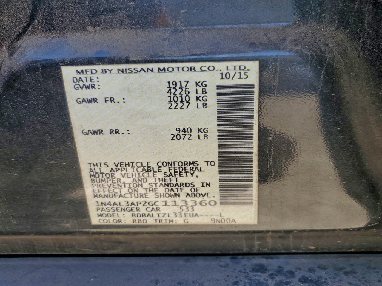 2016 NISSAN ALTIMA 2.5 photo 12