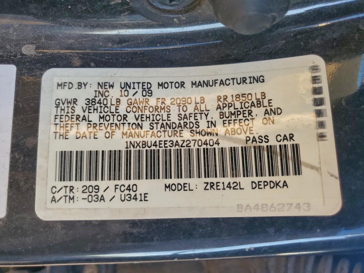 2010 TOYOTA COROLLA BASE photo 12