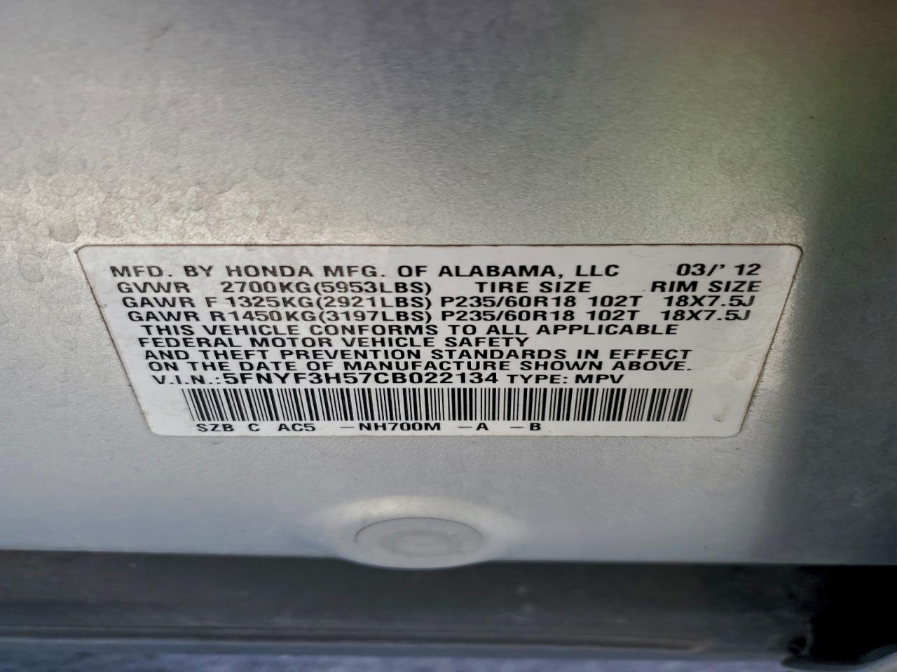 2012 HONDA PILOT EXL photo 13