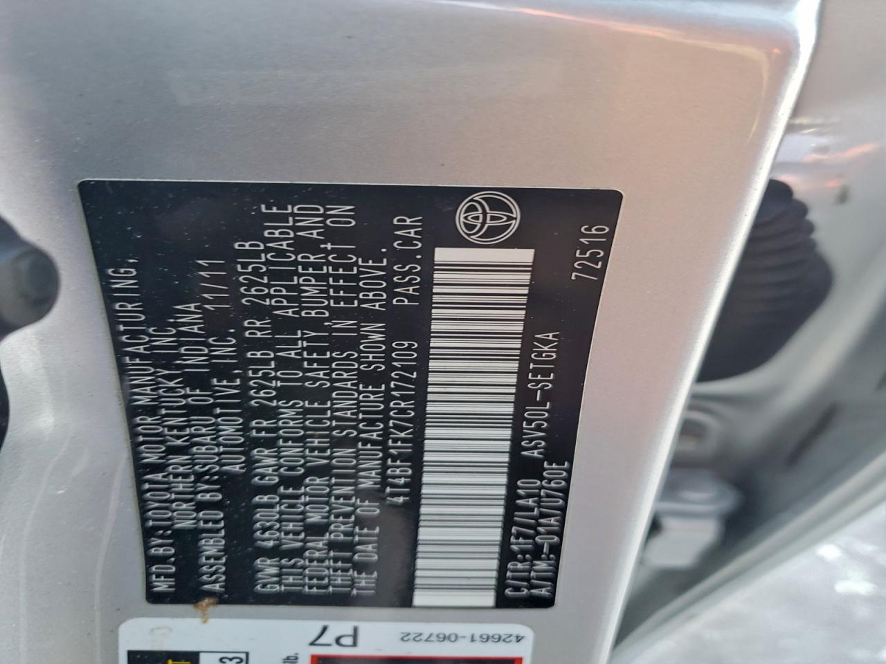 2012 TOYOTA CAMRY BASE photo 13