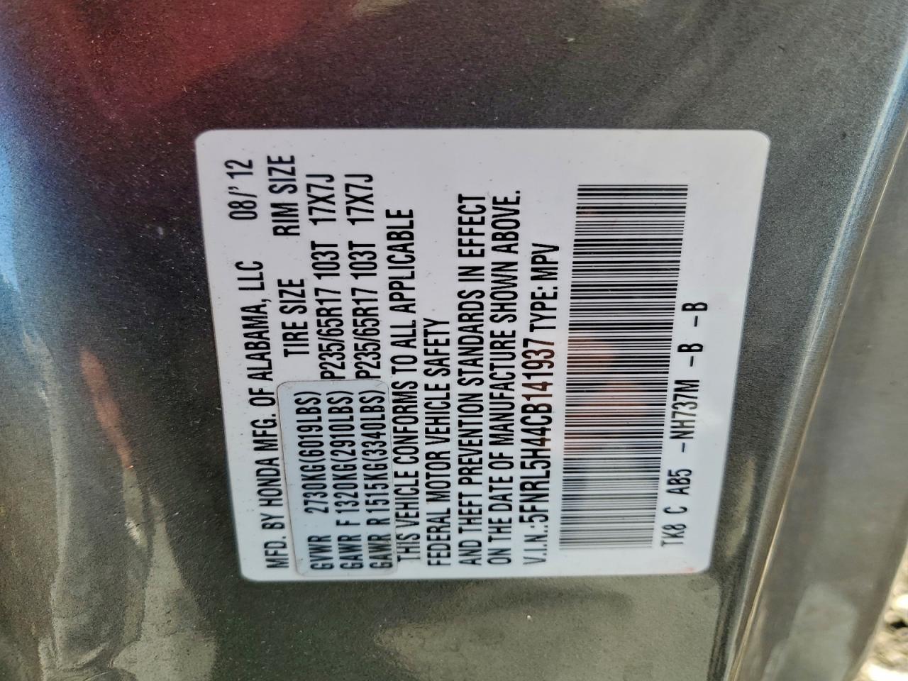 2012 HONDA ODYSSEY photo 14