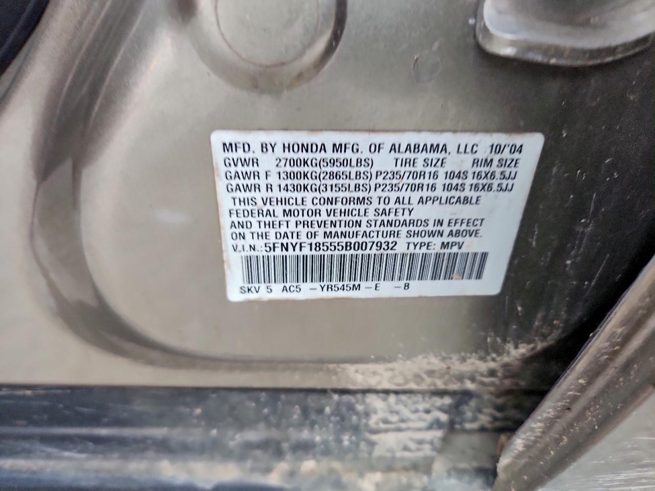 2005 HONDA PILOT EXL photo 13