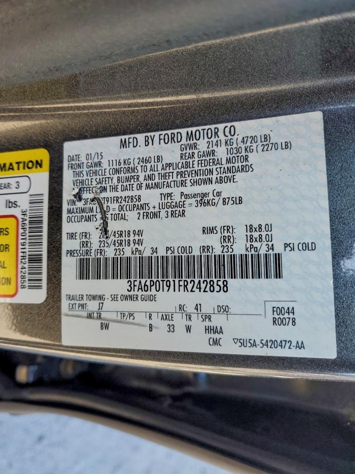 2015 FORD FUSION SE photo 34
