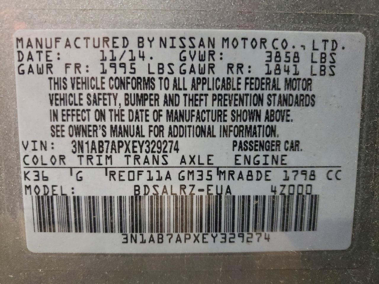 2014 NISSAN SENTRA S photo 12
