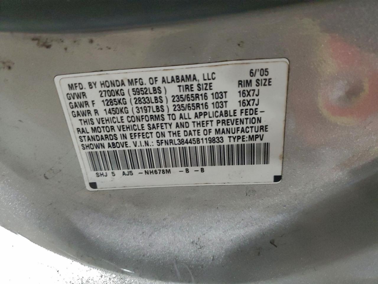 2005 HONDA ODYSSEY EX photo 13