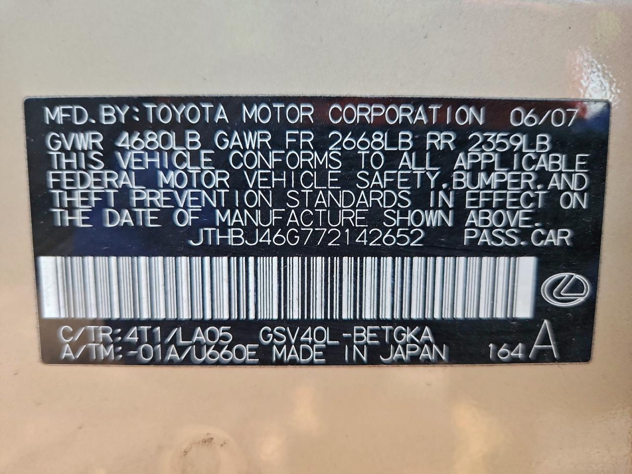 2007 LEXUS ES 350 photo 23