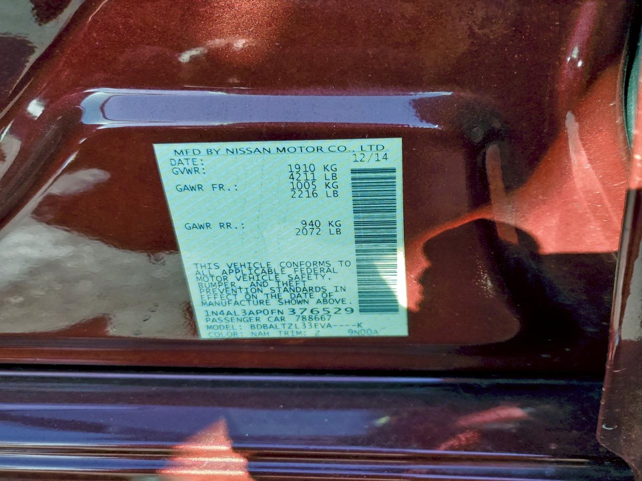 2015 NISSAN ALTIMA 2.5 photo 12