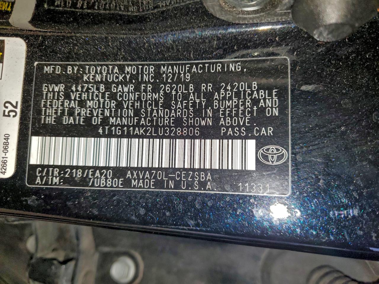 2020 TOYOTA CAMRY SE photo 12