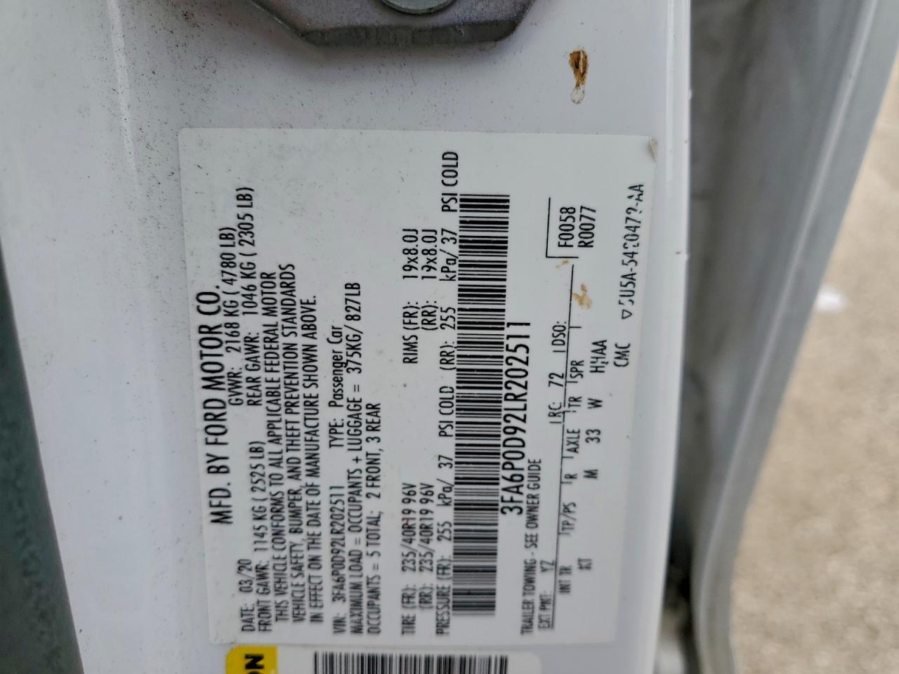 2020 FORD FUSION TITANIUM photo 12