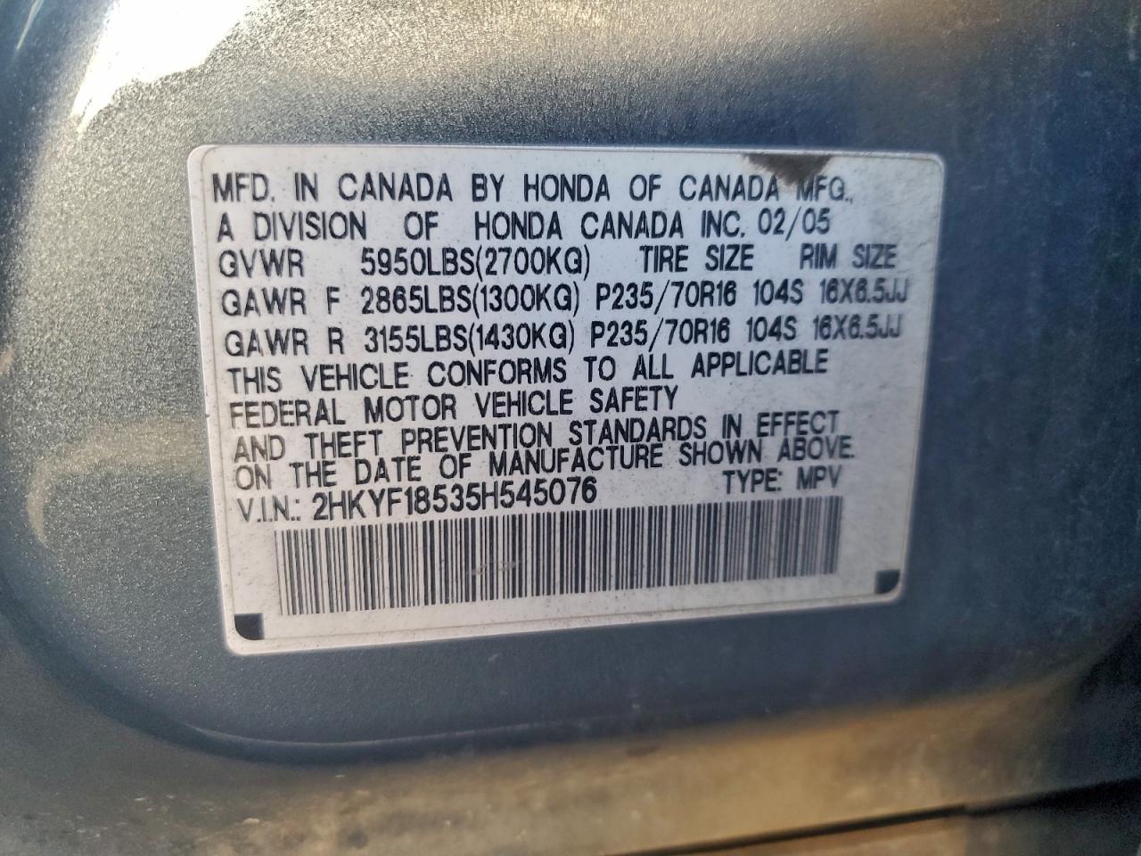 2005 HONDA PILOT EXL photo 13