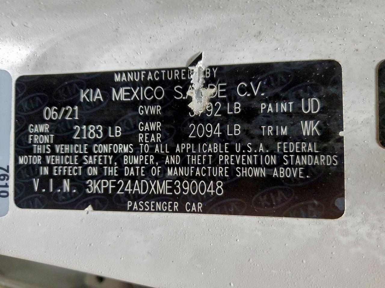 2021 KIA FORTE FE photo 13